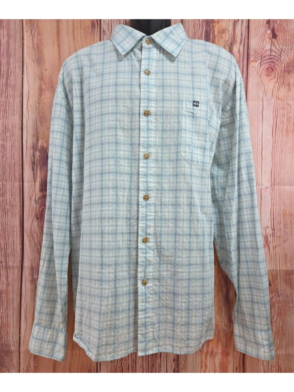 Fish Hippie Mens Rumfront Blue Plaid Fishing Shirt Size XXL Hemp Blend